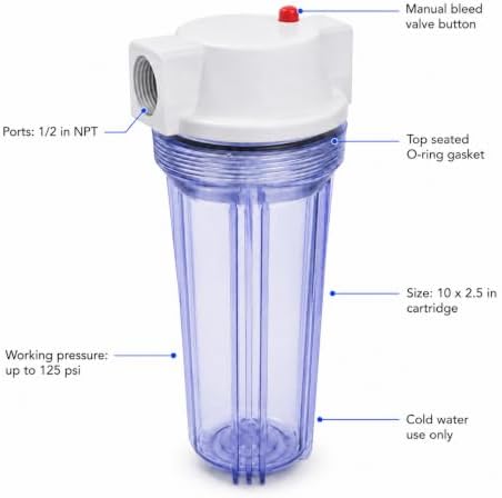 CFS Water Filter Housing Kit, 10 x 2.5 in, 1/2 in NPT, Carbon Block - Image 4