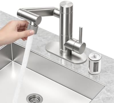 Frizzlife MF1080-S Bathroom Sink Faucet and Kitchen Sink Faucet, Built-in Carbon Block Filter, NSF/ANSI 372 Certified, 1080° Rotatable, Single Hole Single Handle, Stream/Spray, 304 Stainless Steel by FRIZZLIFE