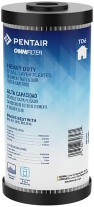Pentair OMNIFilter TO6 Carbon Water Filter, 10-Inch, Whole House Heavy Duty Big Blue Dual Layered Pleated Sediment and Carbon Wrap Taste & Odor Replacement Cartridge, 10" x 4.5", 5 Micron by PentairOmniFilter