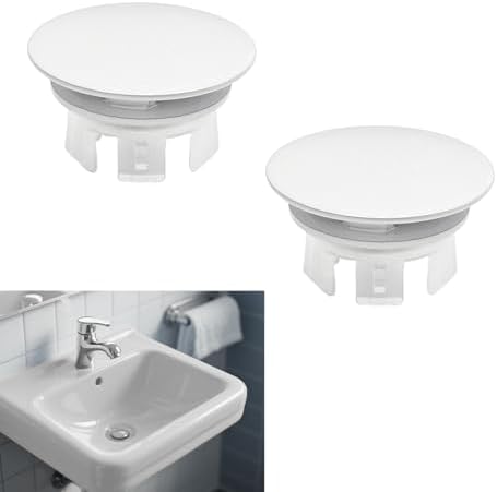 2 Pack Sink Basin Overflow Trim Ring,Solid Brass Bathroom Sink Trim Overfollow Cover,Sink Trim Overflow Cover Insert in Hole Round Caps or Kitchen Bathroom(White) by Anglepingping