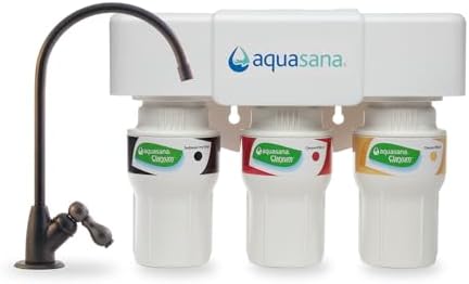 Aquasana Under Sink Water Filter System - Reduces PFAS, Lead, & Chlorine in Drinking Water - Under Counter Claryum Filtration for Kitchen - 3-Stage - Oil-Rubbed Bronze Faucet - AQ-5300.62 by Aquasana
