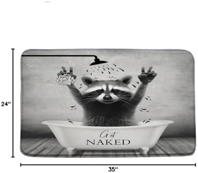 Lovely Raccoon Bath Mat Cute Animal in Bathtub Bubble Shower Head Get Naked Rustic Wooden Board Farmhouse Bathroom Rug Microfiber Memory Foam Shower Mat Kitchen Bath Floor Rugs, 24x35 Inch - Image 3