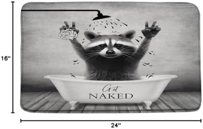 Lovely Raccoon Bath Mat Cute Animal in Bathtub Bubble Shower Head Get Naked Rustic Wooden Board Farmhouse Bathroom Rug Microfiber Memory Foam Shower Mat Kitchen Bath Floor Rugs, 16x24 Inch - Image 3