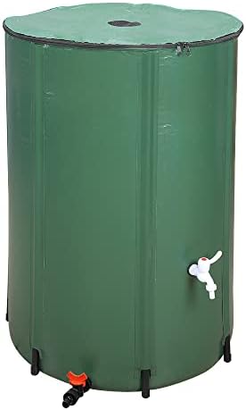 100 Gallon Collapsible Rain Barrel, Portable Rainwater Collection System, Water Storage Tank, Rain Catcher Barrel with Two Spigots and Overflow Kit, Rain Water Barrel Collector for Garden, Green by ANTSKU
