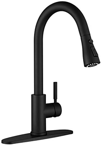 WEWE Pull-Down Kitchen Faucet, 3-Mode Sprayer, Matte Black, High Arc by WEWE