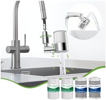 720° Rotating Faucet Water Filter - w/4 Filters, 22 Adapters, 2 Modes Faucet Extender Aerator, Remove Chlorine & Sediment for Most Bathroom/Pull Out Kitchen/RV Faucets, Water Saving Tap Filter by ZCONIEY