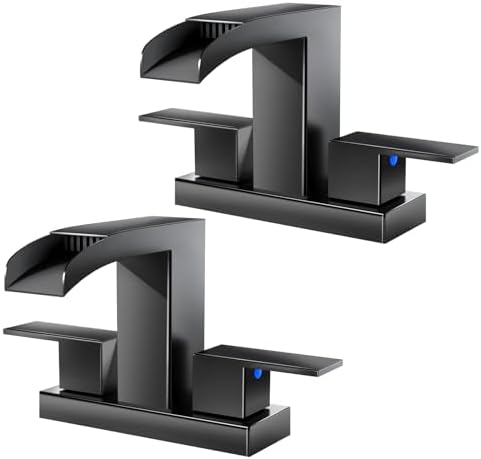 Cobbe Waterfall Bathroom Faucet, Matte Black 4 Inch Centerset, 2 Pack by Cobbe