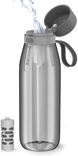 PHILIPS Filtered Water Bottle, BPA-Free Tritan, Travel Portable 36oz Grey by PhilipsWater