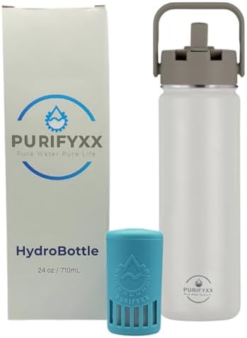 HydroBottle | Stainless Steel Filtered Water Bottle, 24 oz | BPA-Free, Removes Lead, Chlorine, Arsenic, VOCs | Filter Lasts 3 Months, Replaces 568 Plastic Bottles (Foam) by Purifyxx