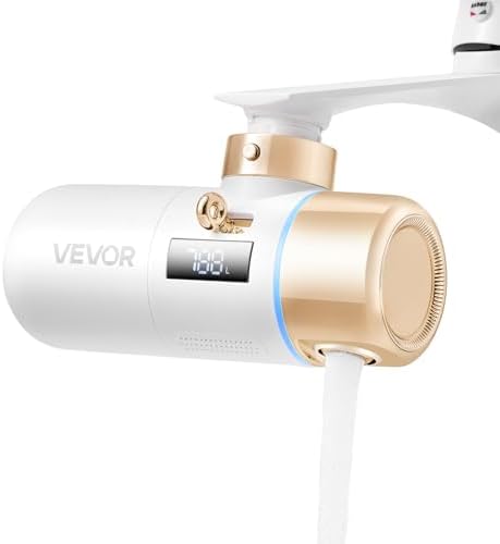 VEVOR Skincare Water Filter, Faucet Mount Water Filters with Micro-Nano Bubble for Skin, Sink Tap Purifier, Removes Chlorine with 1 Filter, for Kitchen and Bathroom Faucets, White + Gold by VEVOR