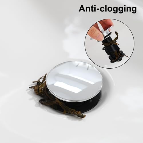 TIORIY Chrome Pop Up Bathroom Sink Drain, with Overflow Plastic Bathroom Sink Stopper for Faucet Vessel, Push Type Bathroom Sink Vanity Assembly with Strainer - Image 4
