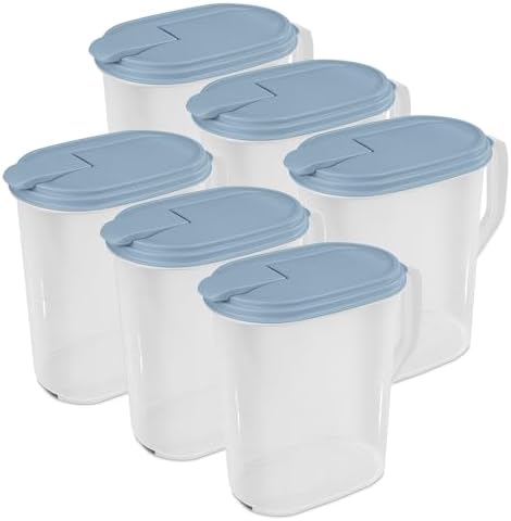 Sterilite Hinged Pitcher with Handle for Home and Kitchen, 1 Gallon, 6-Pack by Sterilite