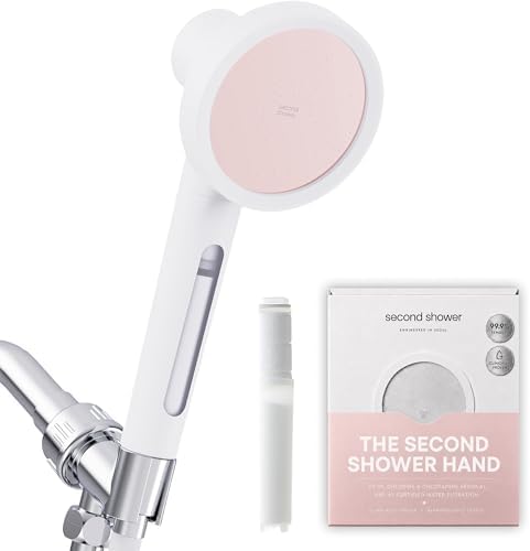 SecondShower Filtered Shower Head with Handheld for Hard Water - NSF Certified 99.9% Chlorine Removal, High Pressure, Korean Vitamin C Filter for Soft Skin & Hair (Blossom Pink) by SecondShower