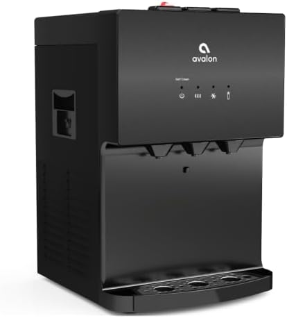Avalon A12BLK Countertop Bottleless Water Dispenser with Hot Cold and Cool Water Dual Filtration Self Cleaning and Built-in Nightlight in Black Stainless Steel by AvalonWater