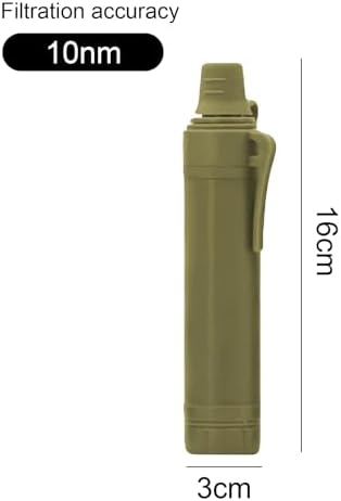 10NM Portable Water Filter System Set,Backpacking Squeeze Water Filtration Purifier Survival System for Hiking (Olive Green) - Image 2