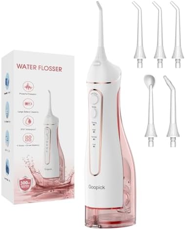 Cordless Portable Water Flosser with 300ML Tank: Rechargeable Oral Irrigator with 5 Tips for Travel, Braces Care and Sensitive Gums, IPX7 Waterproof Teeth Cleaning Device(Pink) by Unknown
