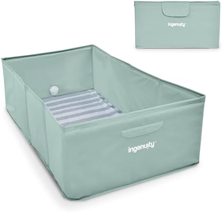 Ingenuity Tuckaway Toddler Folding Tub, Converts Shower to Tub, Folds to Store, Easy to Clean, No Assembly Required, Portable Baby Bathtub for Travel, 12M-5Y, Green by Ingenuity