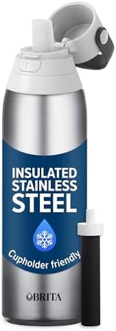 Brita Stainless Steel Premium Filtering Water Bottle, BPA-Free, Reusable, Insulated, Replaces 300 Plastic Water Bottles, Filter Lasts 2 Months or 40 Gallons, Includes 1 Filter, Stainless - 20 oz. by Brita