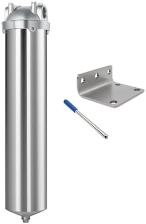 NSF/ANSI 42 Stainless Steel Whole House Water Filter Housing, 20" x 2.5" Sediment Water Filter System for Heavy Duty, Well & City Water, 3/4" NPT Port, Drain Valve Style C(Square Head) by Amwater