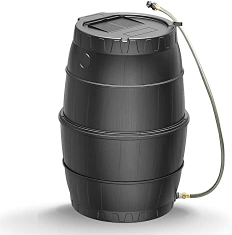 45 Gallon Rain Barrel for Gutter Rainwater Collection, BPA-Free Water Catcher with Mesh Screen, Lid, Spigot and Hose, Outdoor Water Storage for Garden Watering and Lawn Care by EJWOX