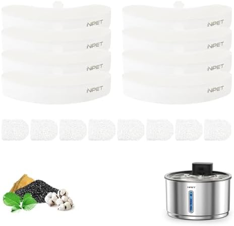 NPET Replacement Filters for WF210plus-WM Stainless Steel Pet Water Fountain(8pcs) by NPET