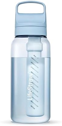 LifeStraw Go Series – BPA-Free Water Filter Bottle for Travel and Everyday use removes Bacteria, parasites and microplastics, Improves Taste, 1L 2-Pack; Icelandic Blue and Aegean Sea - Image 2