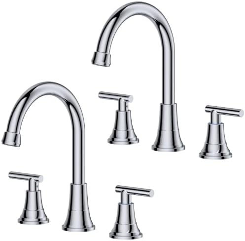 FORIOUS 2 Pack Chrome Bathroom Faucet 3 Hole, 8 in Commercial Faucet 3 Hole by FORIOUS