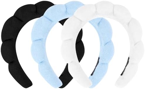 3 Pack Hairband for Washing Face, Skincare Headbands Makeup Headband Sponge Face Wash Headbands, Terry Cloth Headbands Puffy Hair Band for Women, One Size, 3 Count (Pack of 1) by ACO-UINT