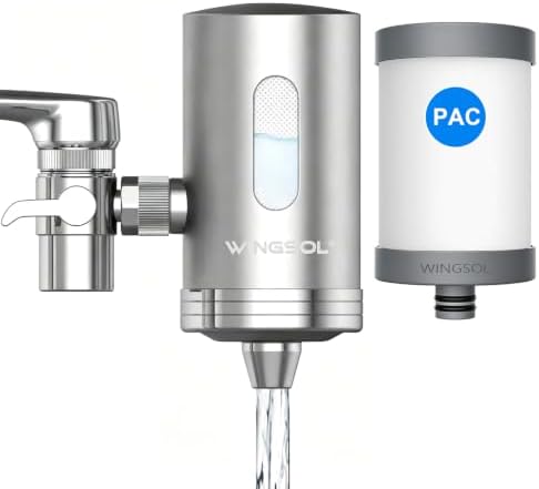 WINGSOL Visible Window Faucet Water Filter Stainless Steel, 360° Rotating Water Filter for Sink Faucet, NSF/ANSI 42&53, 350 Gallons Capacity, Reduces PFAS, Lead, Chlorine & Microplastics by WINGSOL