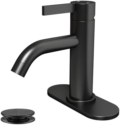 Fransiton Matte Black Bathroom Faucet Single Hole with Pop-Up Bathroom Drain and Flexible Hoses Single Handle Bathroom Sink Faucet w/Deck Plate(1 or 3 Hole) for Vanity Sinks, RV, Farmhouse by Fransiton