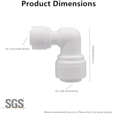 10 PCS 1/4" X 3/8" OD Elbow Push Fit Connector, 90-Degree Quick Connect Tube Fittings for RO Water System, Water Filter, Refrigerator, Air Compressor (Plastic, Leak-Proof) - Image 2