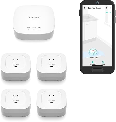 YoLink Water Leak Sensor 4 105 dB Alarm Kit: 4-Pack + Hub by YoLink
