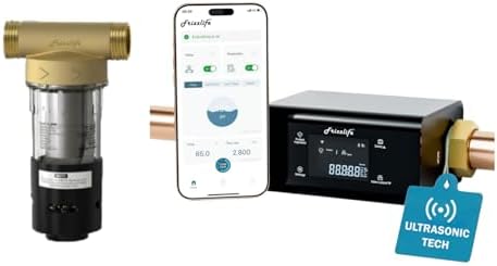 Frizzlife Smart Water Monitor Shutoff & Reusable Whole House Pre-Filter | 0.01GPM Leak Detection + 40/100 Micron Flushable Filter with Scraper by FRIZZLIFE