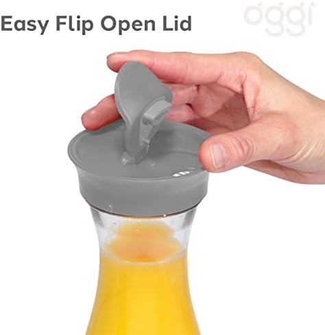 OGGI Clear Carafe w/Flip Open Lid - Ideal Juice Bottle, Clear Pitcher with Lid, Tea Pitcher, Water Carafe, 1.6 Lt(54Oz), Green Tint (Pack of 6) - Image 3