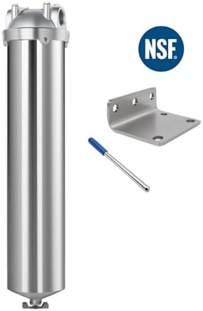 NSF/ANSI 42 Stainless Steel Whole House Water Filter Housing, 20" x 2.5" Sediment Water Filter System for Heavy Duty, Well & City Water, 1" NPT Port, Drain Valve Style A(Wing) - Image 2
