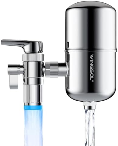 WINGSOL Stainless Steel Water Filter for Sink Faucet, Temp. Sensor LED Light, NSF/ANSI 42&53, 360° Rotating Tap Purifier Reduce PFAS, Lead, Chlorine, 350 Gallons Long-Lasting Reinforced Housing by WINGSOL