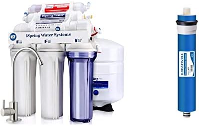 iSpring RCC7AK Under Sink Reverse Osmosis Drinking Water Filter System with Alkaline Remineralization-Natural pH, White & MC7 Reverse Osmosis (RO) Membrane Replacement 75 GPD, 11.75” X 1.75”, Blue by Unknown