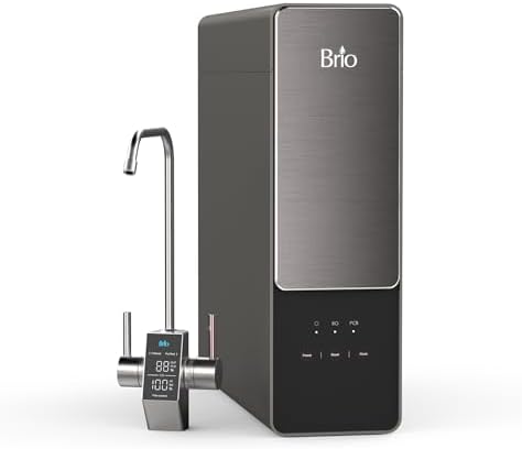 Brio AQUUS TROE800COL Reverse Osmosis Water Filtration System, 4-Stage Tankless RO Water Filter System for Under Sink, 800 GPD, 2:1 Pure to Drain, Reduces TDS, Smart Faucet, USA Support, Black/Silver by Brio