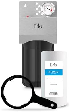Brio Whole House Water Filter System w/Gauge & Fast-Flow Sediment Filter (5 Micron) 4.5" x 10" | Removes Dirt, Improves Taste & Protects Home Appliances | 720 GPH | 50,000 Gallons or 6 Months by Brio