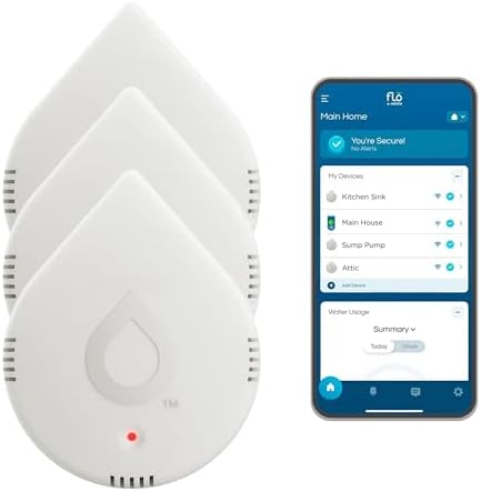 Moen 920-005 Flo Smart Water Leak Detector, White, 3-Pack with 3-Pack 6-Foot Leak Sensing Cable - Image 2