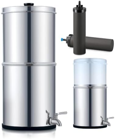 2.25 Gal Gravity Water Filter System - Countertop Stainless Steel Countertop Water Filtration System, Gravity Water Purifier with 2 Carbon Filters NSF/ANSI 42 Certification by CO-Z