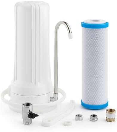 LiquaGen Single Stage Countertop Water Filtration System – 0.5 Micron Carbon Block (CTO) Filter – Portable Tap Water Purifier for Home, Apartment, RV, or Office Use (White) by LiquaGen