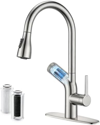 Cobbe Kitchen Faucet with Water Filter, Pull Down Sprayer, Brushed Nickel Stainless Steel Kitchen Sink Faucet with Built-in Filter for Drinking Water, Reduces Chlorine & Lead, NSF Certified by Cobbe