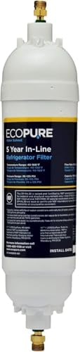 EcoPure EPINL30 5-Year In-Line Refrigerator Water Filter – Universal Fit for Most Fridges, Ice Makers, RVs & Boats – Reduces Chlorine Taste & Odor – Easy DIY Install with 1/4" Fittings by EcoPureWaterSolutions