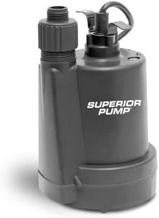 Superior Pump 91250 1800GPH Thermoplastic Submersible Utility Pump with 10-Foot Cord, 1/4 HP by SuperiorPump