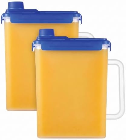 LocknLock Aqua Fridge Door Water Jug with Handle BPA Free Plastic Pitcher with Screw Top Lid Perfect for Making Teas and Juices, 1 Gallon, Blue (Pack of 2) by LocknLock