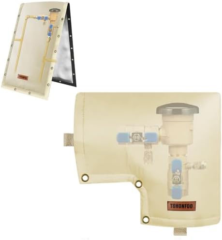 TOHONFOO 3-Way Opening Backflow Preventer Pipe Insulation Cover (5°F) - Irrigation Sprinkler Valve Cover 18" W x 34" H Beige + Backflow Preventer Cover Insulated Pouch (5°F) by TOHONFOO