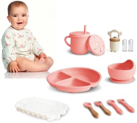 Silicone Baby Feeding Set 12PCS,Baby Led Weaning Set(Light Pink) by Dormlony