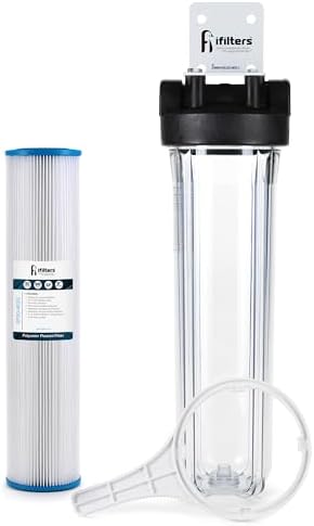 Well Water Whole House Sediment & Rust Complete Filtration System, Pleated Washable filter, 20" Clear Housing 1" Ports by iFilters