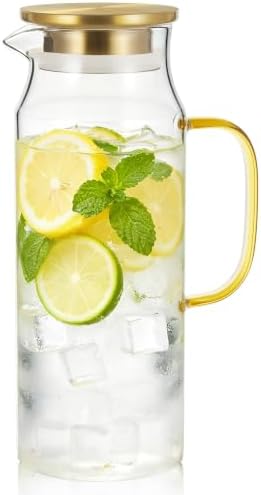 Bivvclaz 1.6 Liter 54 oz Gold Glass Pitcher with Lid and Handle by Bivvclaz